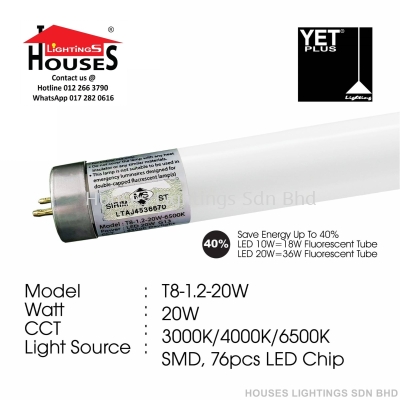 YET LED T8 TUBE - 4FT - 20W