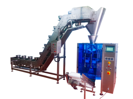 Pouch Packaging Machine with Bucket/Bowl Conveyor