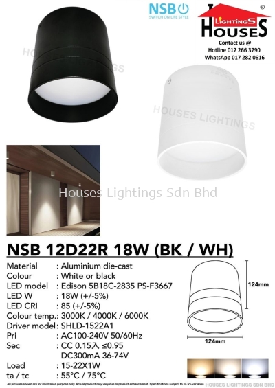 NSB 12D22R 18W BK WH (DL CW WW)