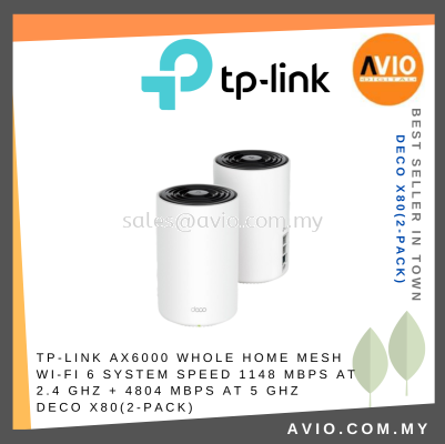 TP-LINK Tplink AX6000 Whole Home Mesh Wi-Fi 6 System 1148 Mbps + 4804 Mbps 1 2.5Gbps 2 Gigabit Port Deco X80(2-Pack)