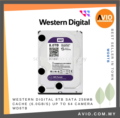 Western Digital WD 8TB 8 TB Purple Surveillance Hard Disk HDD Drive SATA 3.5 Inch 64MB Cache 6.0GB/s WD84PURZ WD8TB