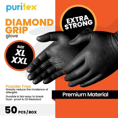 Puritex Free Disposable Nitrile Glove with Diamond Grip Black 50 Pcs/box