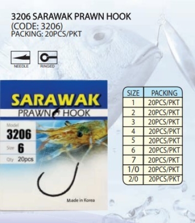 3206 SARAWAK PRAWN HOOK (20 PCS PER PKT) 3206