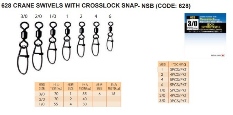 628 CRANE SWIVELS WITH CROSSLOCK SNAP - NSB (SIZE 1 2 4 6 10 20 30) 628