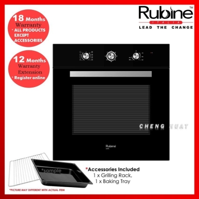 RUBINE BUILT-IN OVEN FULL GLASS 70L WITH 8 COOKING FUNCTIONS RBO-LAVA-70SS