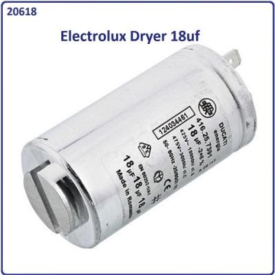 Code: 20618 Electrolux EDH3497RDW / EDH3786GDW Dryer 18uf capacitor