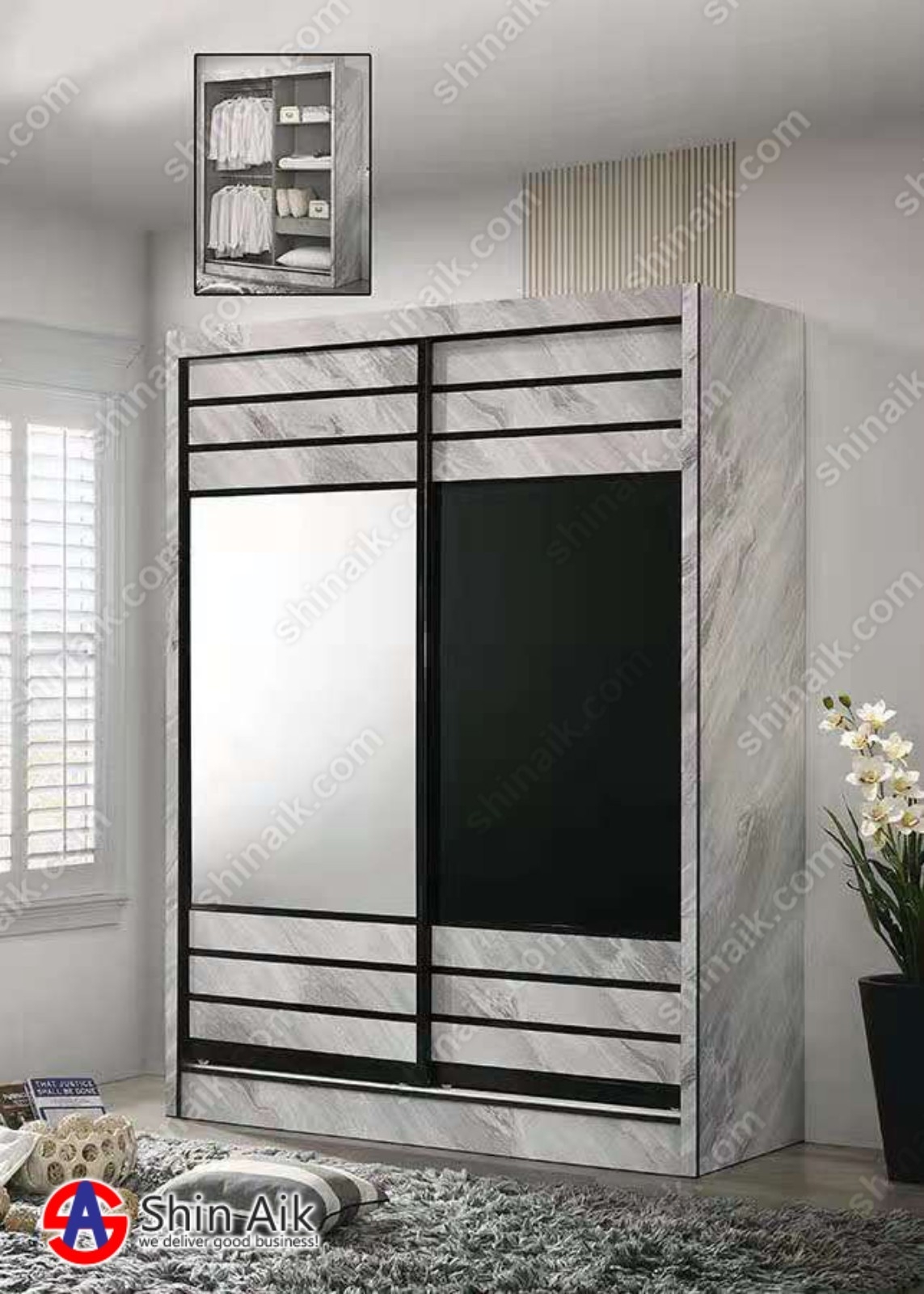 WR9968 (5'x6'ft) Sliding Door Wardrobe Marblelous Series Furniture Furniture Choose Sample / Pattern Chart