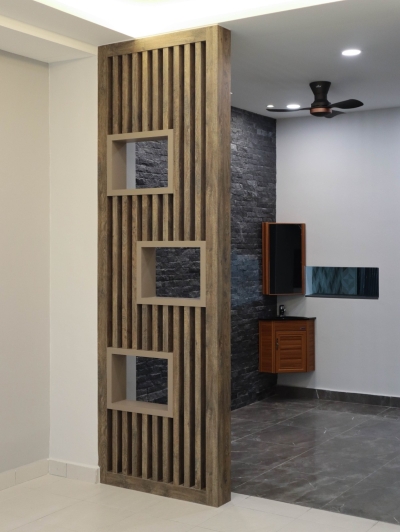 Modern Dark Brown Divider Design for Living Room-One Stop Renovation - Residential - Pulai Mutiara, Johor Bahru