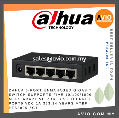 Dahua 5 Port Unmanaged Gigabit Switch 10/100/1000 Mbps 5x IP Network Ethernet RJ45 LAN Port Desktop Switch PFS3005-5GT