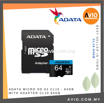 ADATA Taiwan 64GB Micro SD Card A2 CL10 - 64GB With SD Adapter Adaptor 100/25MB/S Speed CL10-64GB