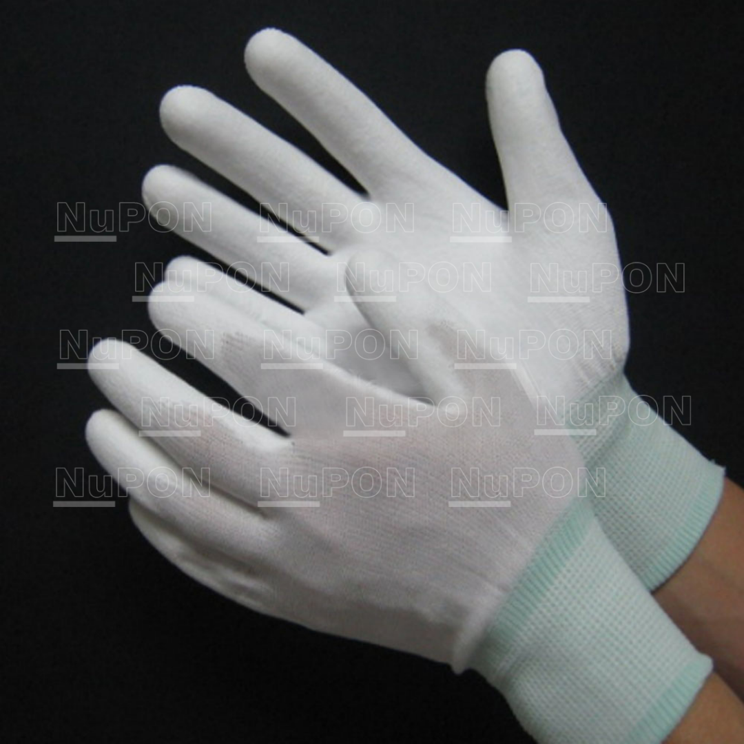 White Nylon PU Palm Coated Gloves