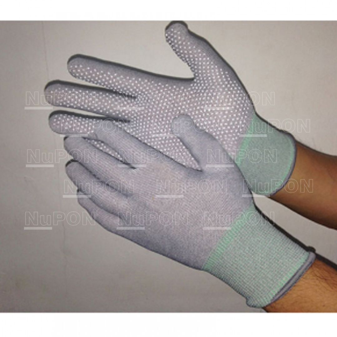 Grey ESD PVC Palm Dotted Gloves