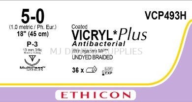 VICRYL PLUS SUTURE 5/0 UNDYED (ABSORBABLE) , #VCP493H , J&J