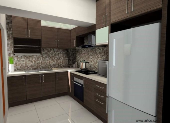 Lukisan Reka Bentuk 3D Kabinet Dapur - Perak