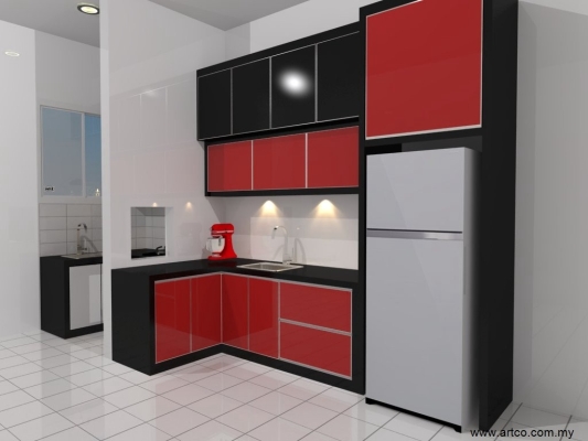 Lukisan Reka Bentuk 3D Kabinet Dapur - Perak