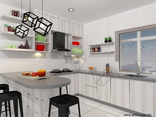 Lukisan Reka Bentuk 3D Kabinet Dapur - Perak