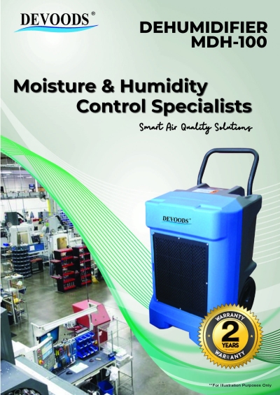 DEVOODS MDH-100 (100L/DAY) PORTABLE DEHUMIDIFIER (220-240V/1PH/50HZ) (R410A REFRIGERANT)