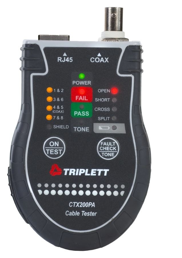 POCKET CAT™ RJ45 AND COAX TESTER: TRACES WIRE TYPES AND PERFORMS TI1568 TESTS - (CTX200)