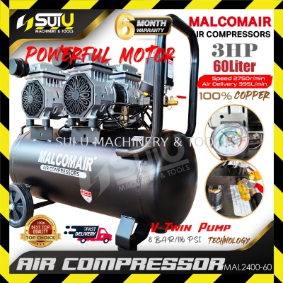 OILLESSMALCOMAIR MAL2400-60 60L 3HP 8Bar Oilless Air Compressor 2750RPM