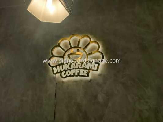 Mukarami Coffee - Indoor 3D LED Backlit Stainless Steel Gold Mirror Signage - Ampang 