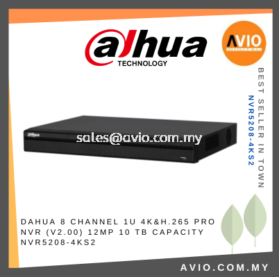 Dahua 8CH 8 Channel 4K 8MP 1U 2x HDD Bay IP Network CCTV Security Video NVR Recorder Face Detect PPL Count NVR5208-4KS2