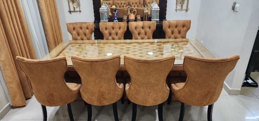 TEMPERED GLASS DINING SET 8CHAIR