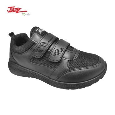 KIDS VELCRO STRAP BLACK SCHOOL SHOES (306-0209-BK)(AL%)