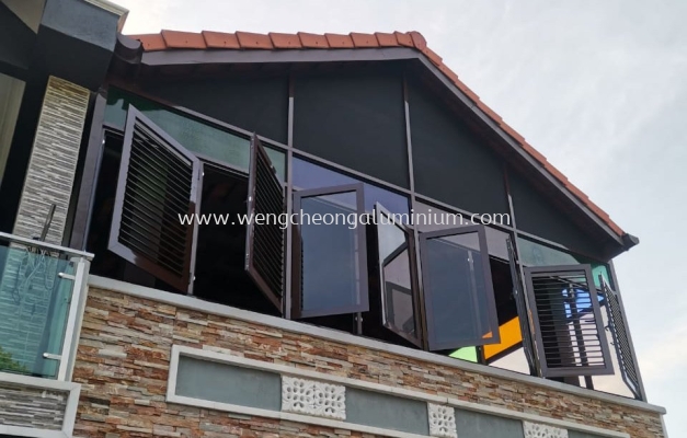 Aluminium Adjustable Louvers Casement Window & multipoint Casement Window with shopfront fixed panel