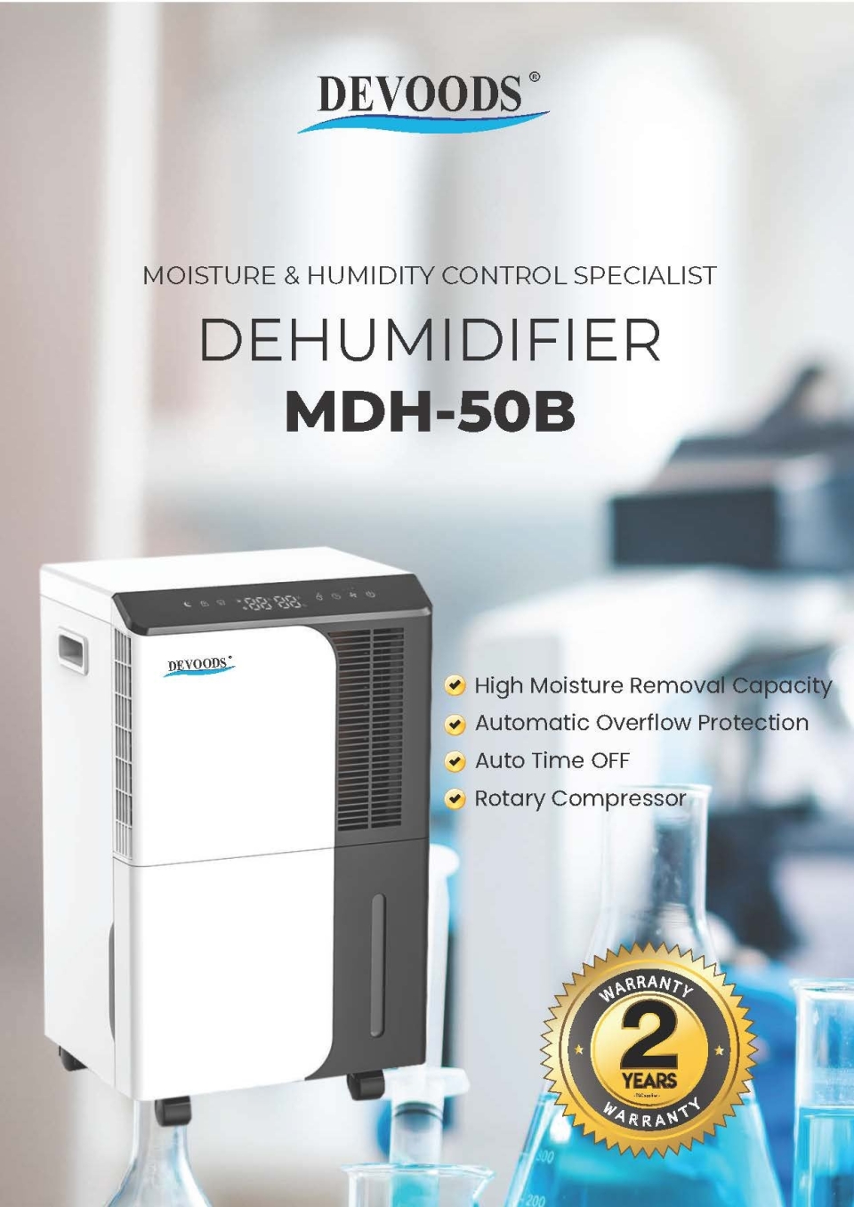 DEVOODS MDH-50B (50L/DAY) PORTABLE DEHUMIDIFIER (R410A REFRIGERANT)