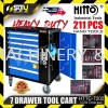 HITTO HTTC-7202 7 Drawer Tool Cart c/w 211PCS Tools Set Tool Storage Tool Storage / Trolley