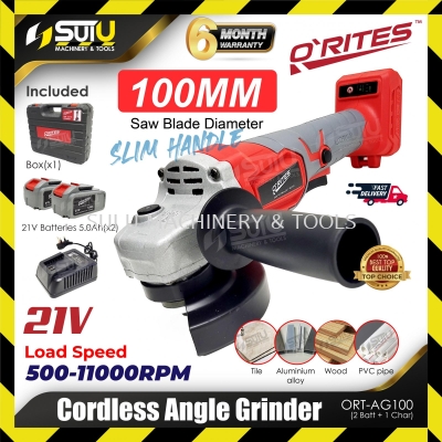 O'RITES ORT-AG100 21V 4" / 100MM Cordless Angle Grinder 11000RPM w/ 2 x Batteries 5.0Ah + 1 x Charge