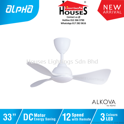 ALPHA Alkova - Mili LED 3B 33 Inch DC Motor Ceiling Fan with 3 Blades (12 Speed Remote) - Matt White