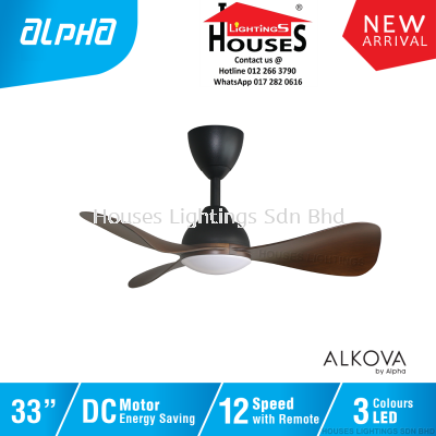 ALPHA Alkova - Mili LED 3B 33 Inch DC Motor Ceiling Fan with 3 Blades (12 Speed Remote) - WALNUT(MB+WN)