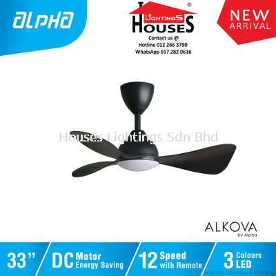 ALPHA Alkova - Mili LED 3B 33 Inch DC Motor Ceiling Fan with 3 Blades (12 Speed Remote) - Matt Black