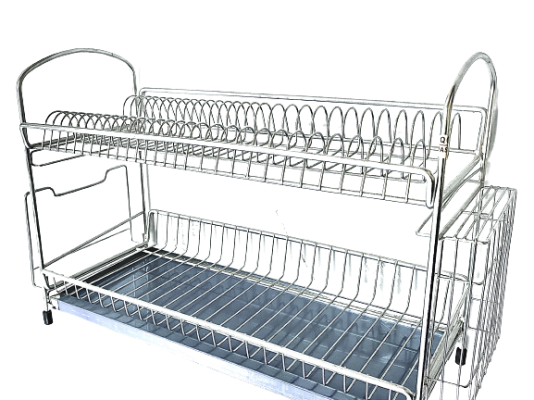 Stainless Steel Two Tier Dish Rack With Knife And Chopping Board Rack