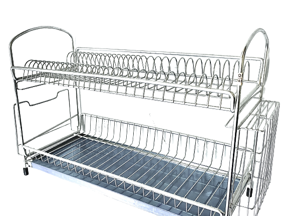 Stainless Steel Two Tier Dish Rack With Knife And Chopping Board Rack