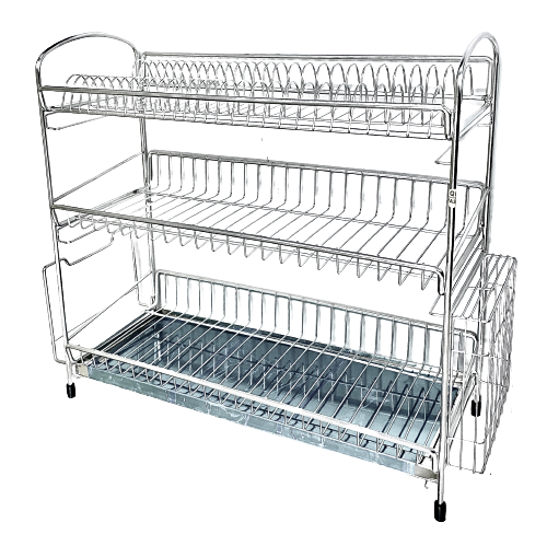 Stainless Steel Three Tier Dish Rack With Knife And Chopping Board Rack