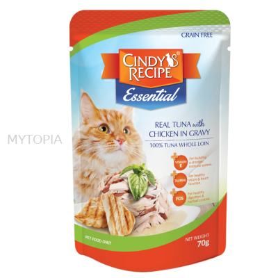 CINDYS ESSENTIAL POUCH TUNA, CHICKEN IN GRAVY 70G