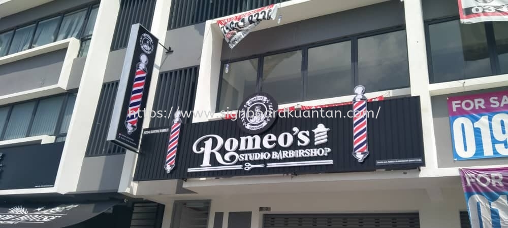 ROMEO 'S STUDIO BARBERSHOP ALUMINIUM PANEL 3D LED SIGNAGE & DOUBLESIDE LIGHTBOX AT KUANTAN 