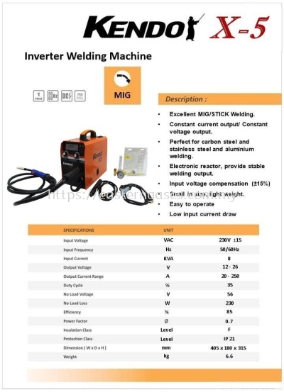 KENDO INVERTER MIG WELDING MACHINE X-5