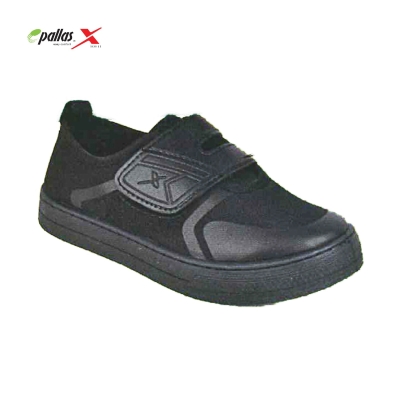 KIDS VELCRO STRAP BLACK SCHOOL SHOES (PX25-025-BK)(AX%)