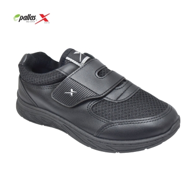 KIDS VELCRO STRAP BLACK SCHOOL SHOES (PX37-023-BK)(AX%)