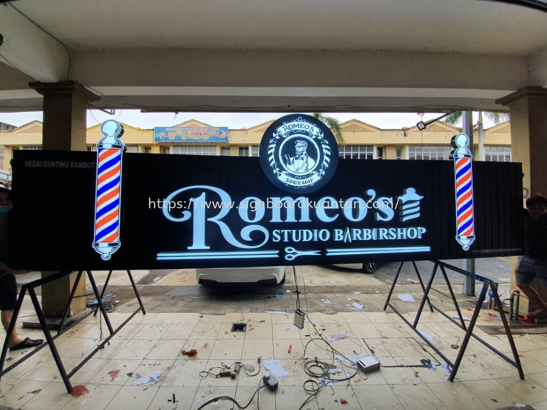 ROMEO'S STUDIO BARBERSHOP ALUMINIUM PANEL 3D LED BOX UP SIGNAGE 