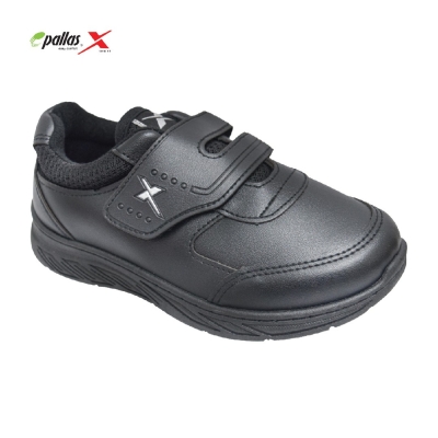 KIDS VELCRO STRAP BLACK SCHOOL SHOES (PX25-022-BK)(AX%)