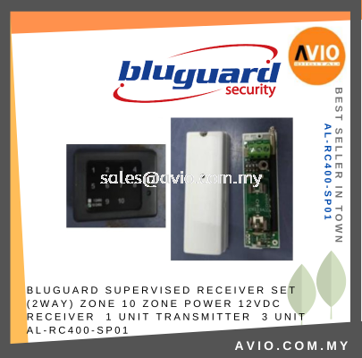 Bluguard Supervised Receiver Set 2 Way 433MHz 10 Zone 12V DC Receiver 1 Unit Transmitter 3 Unit AL-RC400-SP01