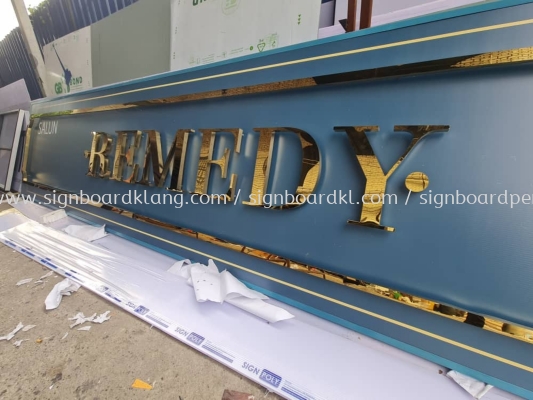 remedy stainless steel gold mirror box up led backlit lettering signage signboard at shah alam