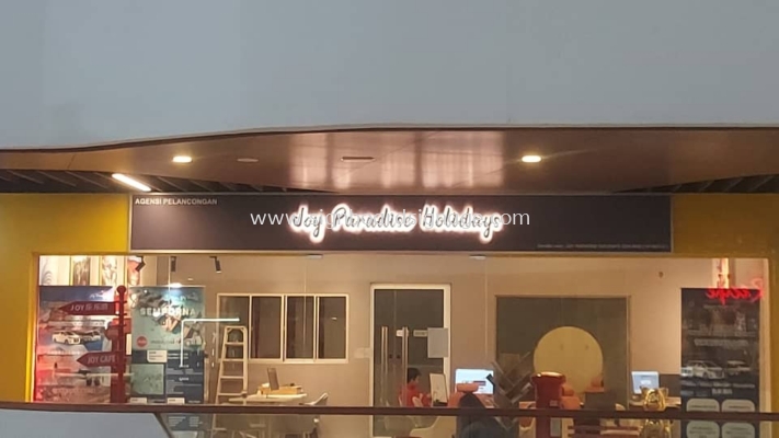 Joy Paradise Holidays - Indoor 3D LED stainless steel gold mirror backlit signboard - Ampang 