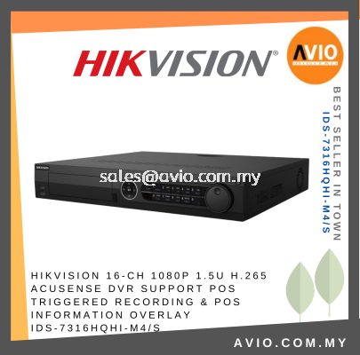 Hikvision 16CH 16 Channel 2MP 2 Megapixel 1.5U H.265 AcuSense Analog DVR Recorder 4 HDD Bay POS Record iDS-7316HQHI-M4/S