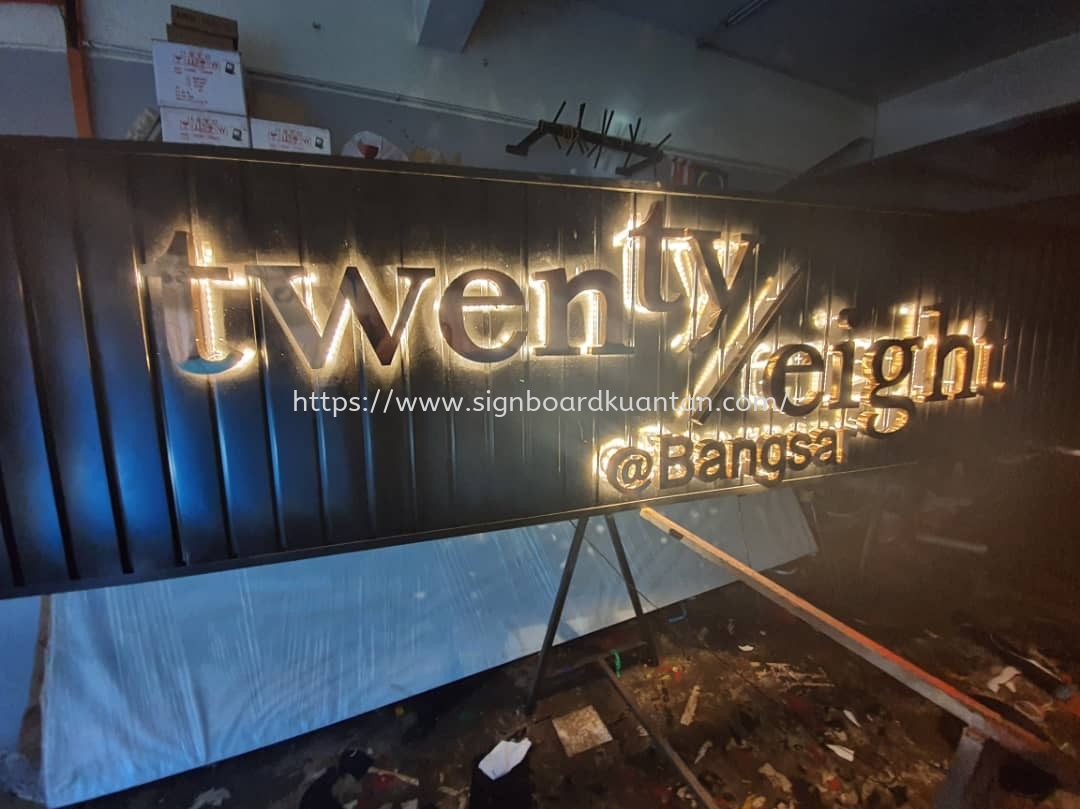 TWENTY / EIGHT ALUMINIUM PANEL BASE WITH 3D LED STAINLESS STEEL GOLD MIRROR BACKLIT SIGNAGE KUANTAN