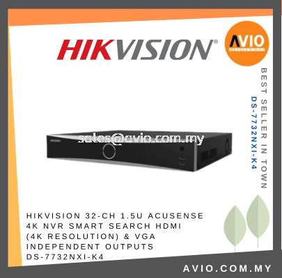 Hikvision 32CH 32 Channel 1.5U AcuSense 4K 8MP 8 Megapixel IP Network CCTV NVR Recorder 4 HDD Bay 256Mbps DS-7732NXI-K4